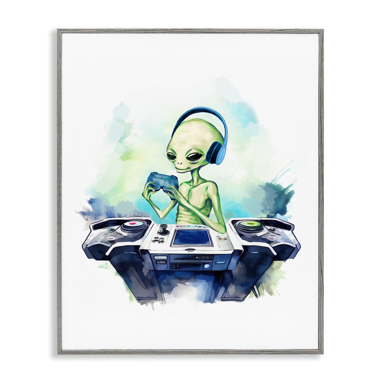 Stupell Industries Tech Alien Playing Video Games Framed Giclee Design by Lil' Rue
